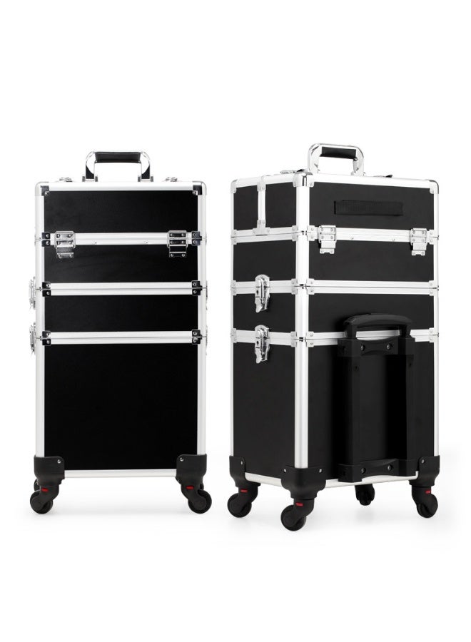Professional Trolley Makeup Case, Large Capacity Rolling Makeup Organizer Case for Cosmetics MakeUp Brushes, Portable Makeup Train Case for Hair, Beauty & Makup Artists (Black Silver, 3 Layer) - Image 1
