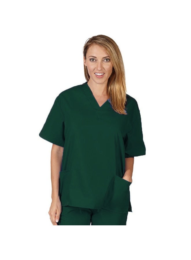 Loquat Womens Medical Scrubs Single Top Medical Uniform Single Printed Top Dark Green - Image 1