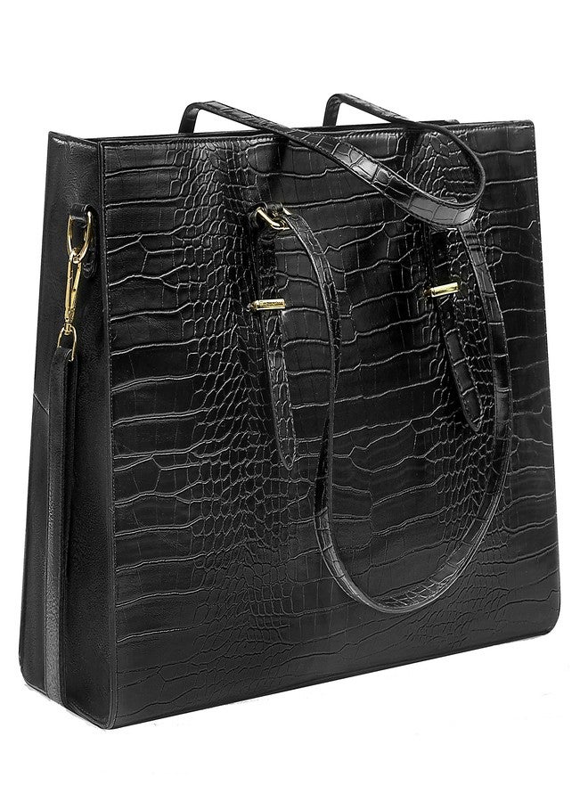 Amaze Professional Laptop Bags for Women 15.6 Inch Waterproof | PU Leather Large Capacity Tote Bag for Ladies | Designer Shoulder Briefcase for Work, Office & Business (Black) - Image 1