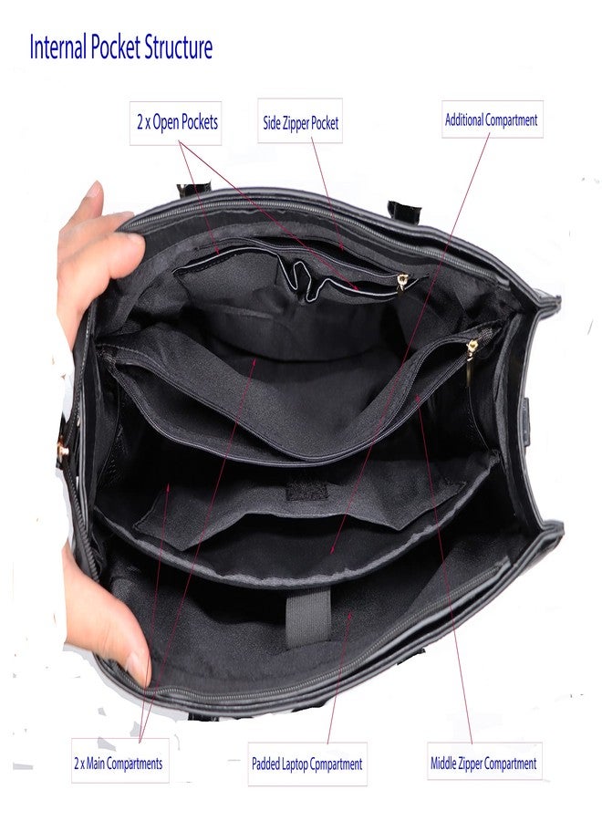 Amaze Professional Laptop Bags for Women 15.6 Inch Waterproof | PU Leather Large Capacity Tote Bag for Ladies | Designer Shoulder Briefcase for Work, Office & Business (Black) - Image 5