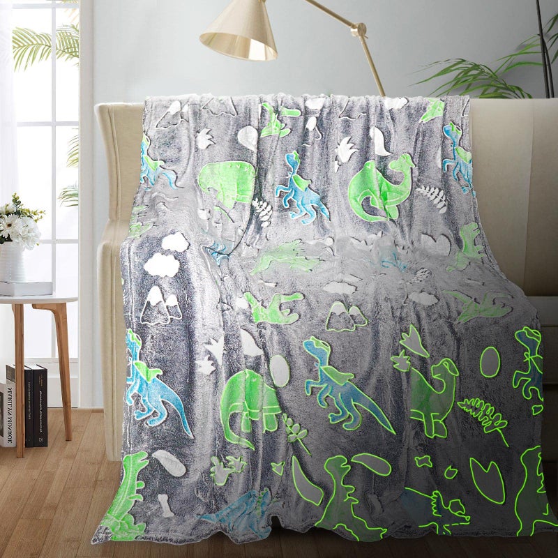 TEHALK Personalized Baby Blankets for Boys  Dinosaur Blanket for Boys  Glow in The Dark Blanket for Kids  Kids Blanket for Boys  Toddler Blanket for Boys  Soft Fleece Blanket Throw 30""x40"" - Image 1