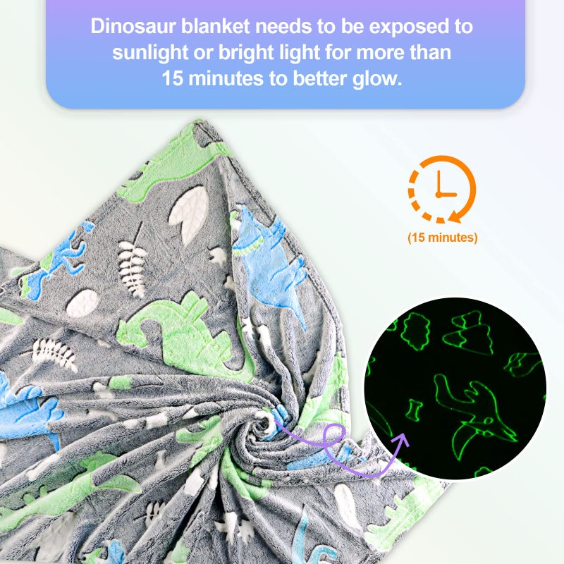 TEHALK Personalized Baby Blankets for Boys  Dinosaur Blanket for Boys  Glow in The Dark Blanket for Kids  Kids Blanket for Boys  Toddler Blanket for Boys  Soft Fleece Blanket Throw 30""x40"" - Image 3