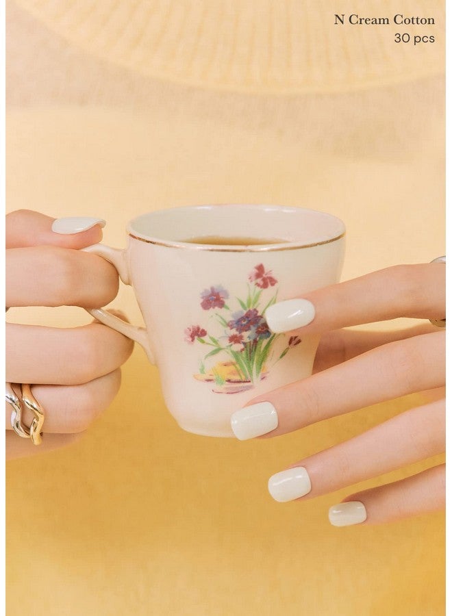 ohora Semi Cured Gel Nail Strips (N Cream Cotton) - White, Solid, Works with Any UV/LED Lamps, Salon-Quality, Long Lasting, Easy to Apply & Remove - Includes 2 Prep Pads, Nail File & Wooden Stick - Image 4