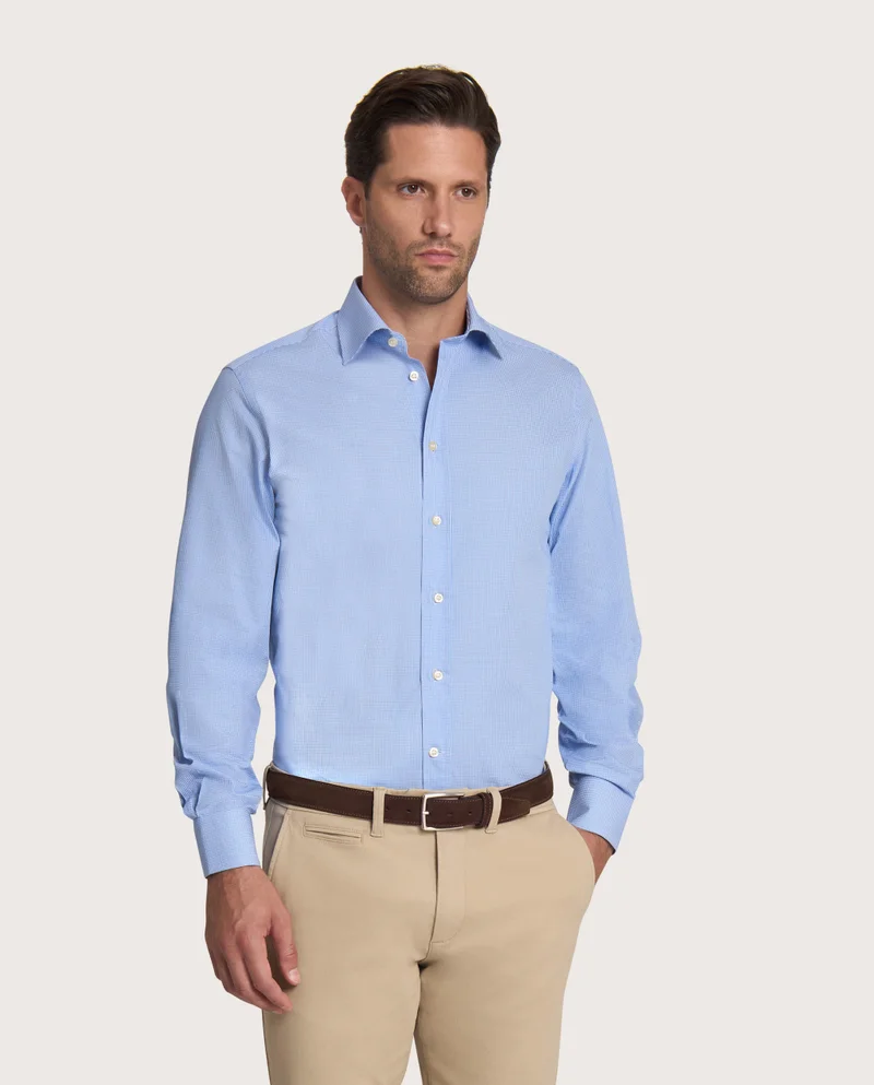 كاميتشسما قميص كلاسيكي أزرق ضيق بنسيج دوبي