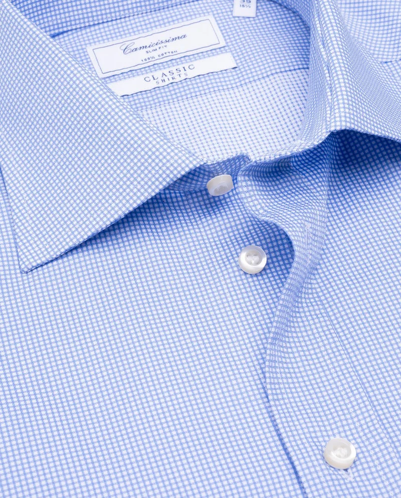 كاميتشسما قميص كلاسيكي أزرق ضيق بنسيج دوبي