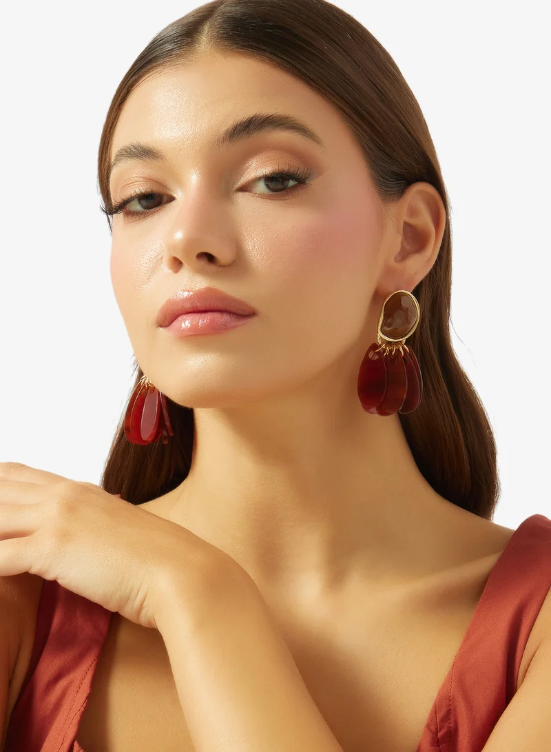 Ella Burgandy Gold & Resin Drop Down Earrings for Women | Best Price UAE