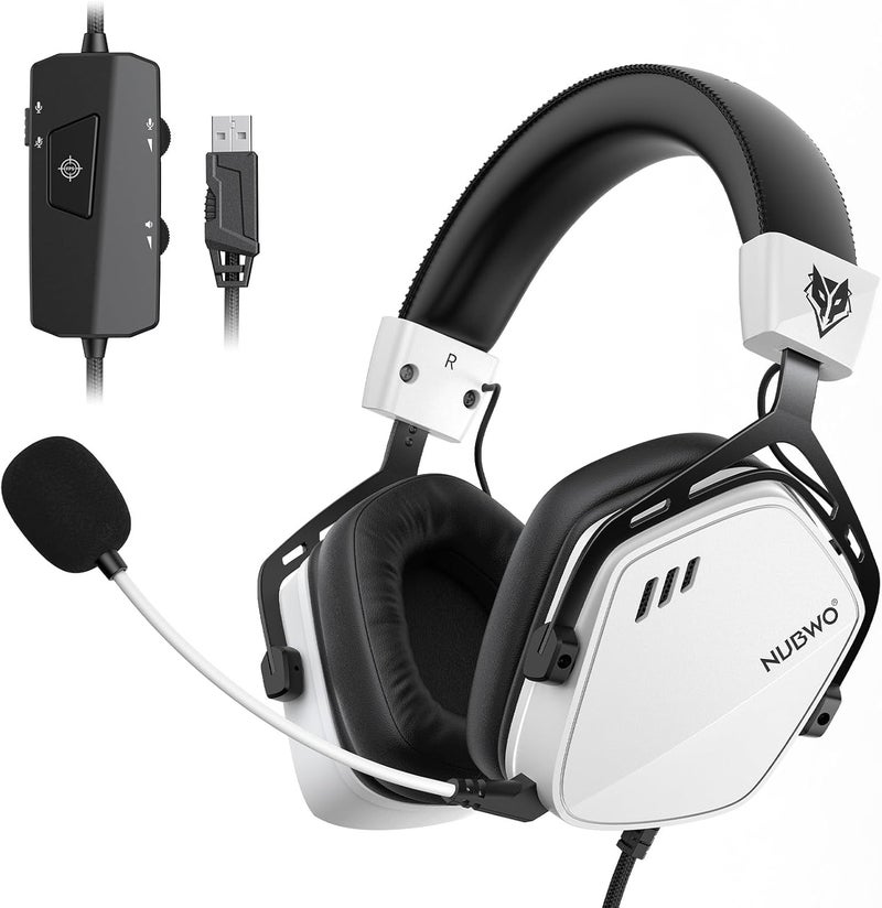 نوبو سماعة رأس HG03 USB-A للألعاب مع صوت محيطي 7.1 وصوت FPS، سماعات سلكية مع ميكروفون لإلغاء الضوضاء، تصميم مريح لأجهزة الكمبيوتر واللابتوب - أبيض - Image 1
