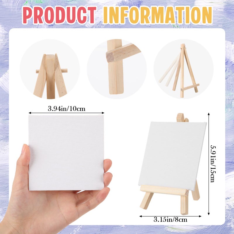 MotiMind 36 Pcs Mini Canvas and Easel Set for Painting, 4 x 4 Inch Canvas Panels with 6 Inch Wooden Easels for Oil Acrylic Painting Christmas Birthday Valentine's Mother's Day Art Crafts Party Favors - Image 2
