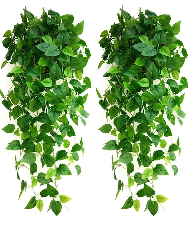 VRB DecTM Artificial Greenery Ferns Plants Vines Fake Ivy Hanging Flowers Vine Pine Needle Wall Hanging for Home Decor Door Wall Balcony Decoration Party Festival (1, Money Plant Hanging),Plastic - Image 1