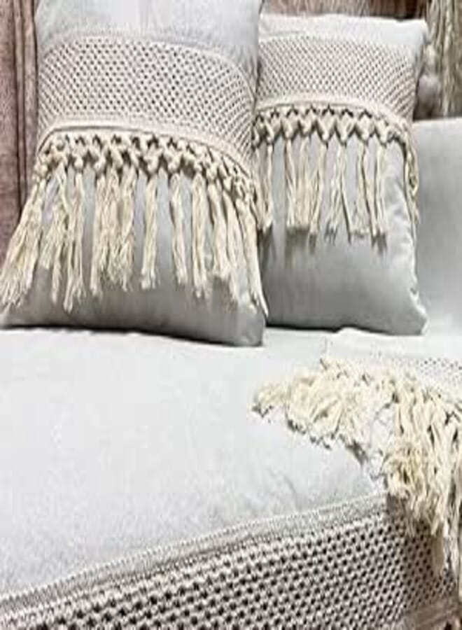 Generic Macrame Linen Cushion Cover with Zipper,(Gray), 45x45 cm, Set of 1, .flo