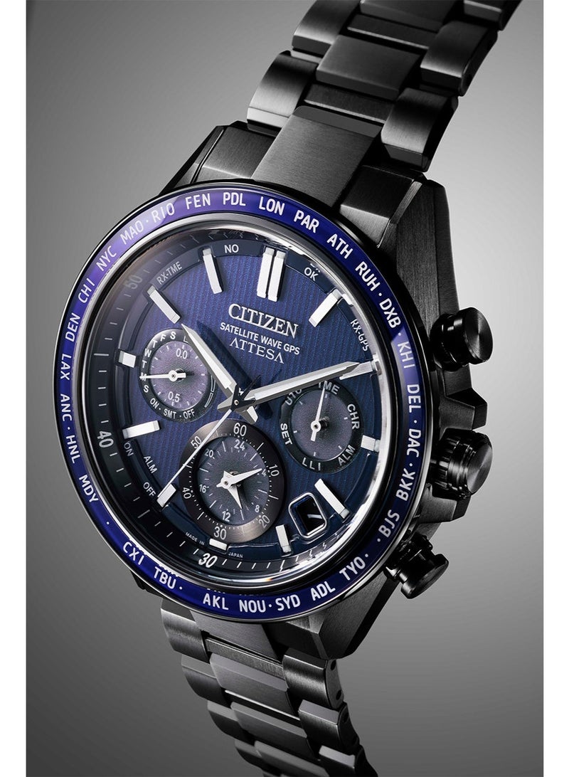 سيتيزن Attesa GPS Satellite Wave Eco-Drive Men’s Watch CC4059-64L, 44.6 mm Blue Dial, Super Titanium Case & Bracelet, Satellite Timekeeping, Dual Time, Sapphire Crystal, 100 m WR - Image 5