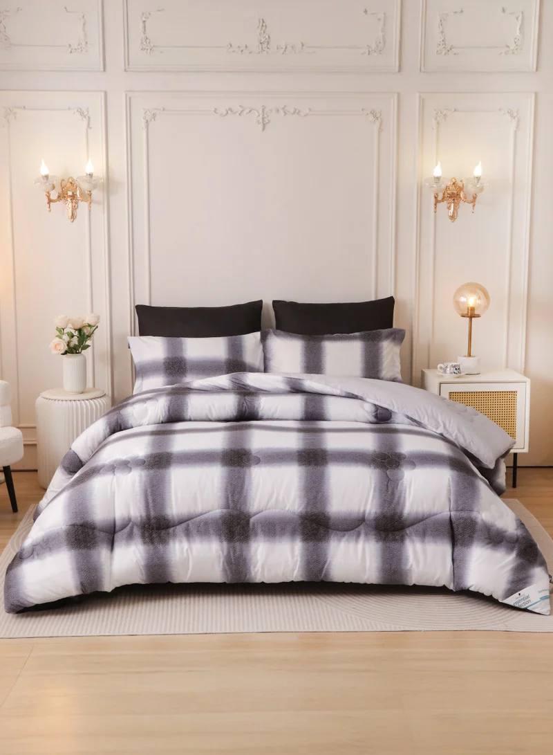 Donetella 6-Pcs Printed King Comforter Set | Fits 200x200 cm Size Bed | Soft Brushed Microfiber | Reversible Printed Comforter | 350 GSM Down Alternative Fill