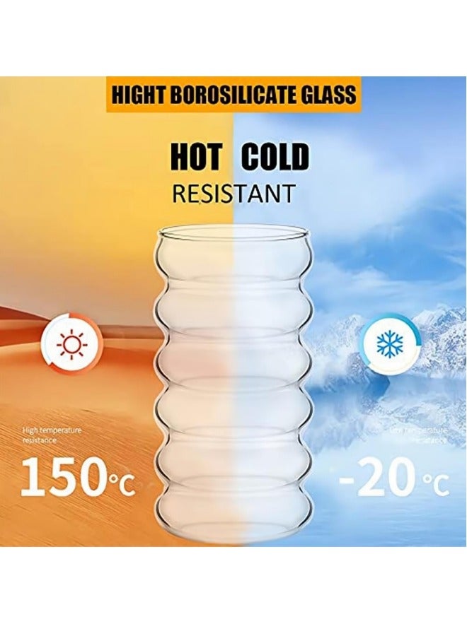 kangchoice Drinking Glass Cups with Straws Set of 4, 450ml Aesthetic Iced Coffee Glasses, Wave Bubble Tumbler, Ripple Glassware, Drinking Glasses for Milk, Soda, Gift with Cleaning Brush - Image 3