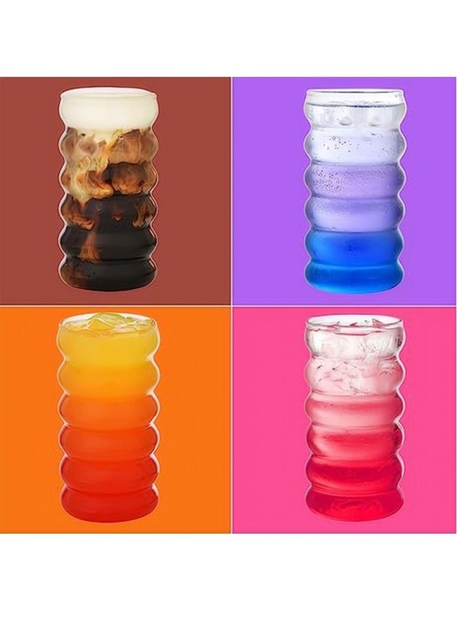 kangchoice Drinking Glass Cups with Straws Set of 4, 450ml Aesthetic Iced Coffee Glasses, Wave Bubble Tumbler, Ripple Glassware, Drinking Glasses for Milk, Soda, Gift with Cleaning Brush - Image 5
