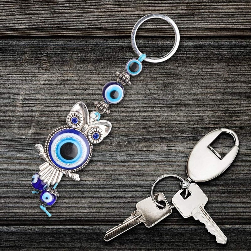 klarako Evil Eye Owl,Blue Evil Eye Owl Keychain Key Ring Home Decor Turkish Glass Amulet Charm Pendant Blessing Gift - Image 4