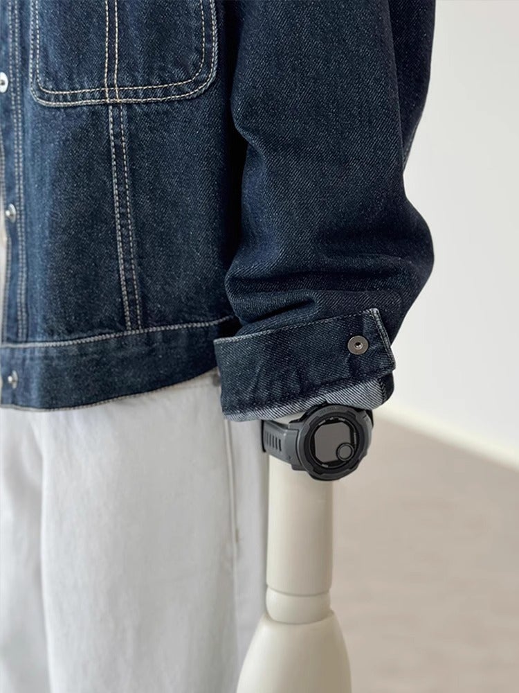 New Hong Kong-Style Retro Dark Blue Denim Jacket Women'S Slimming Casual Workwear Jacket Top - Image 4