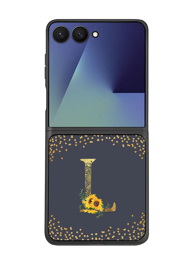 For Samsung Galaxy Z Flip7 Case,Slim fit Camera Protection, Shockproof Thin Phone cover  - Custom Floral Monogram - L  (Grey )