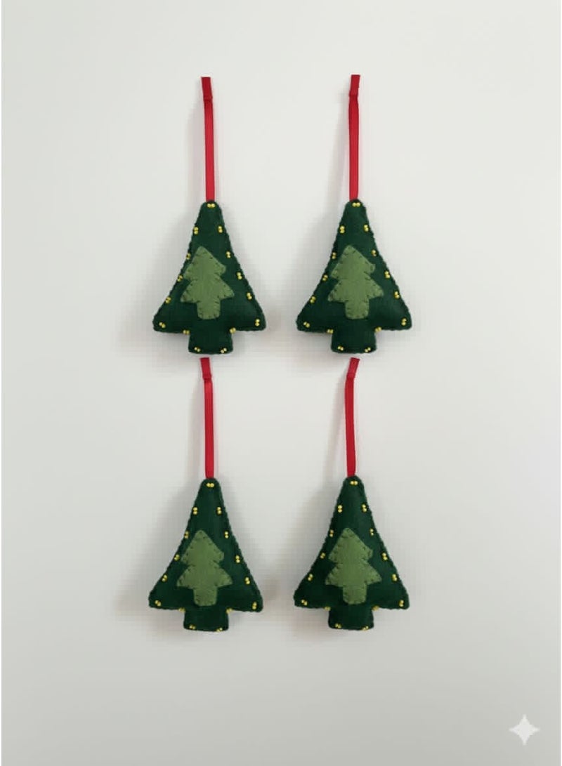 Handmade Christmas Tree Decoration – Pack of 4 (Fabric Handmade) - Image 1
