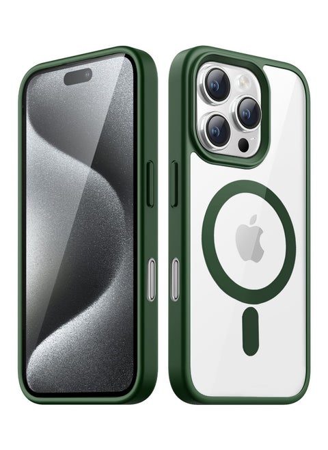 Magnetic Case for iPhone 16 Pro Max 6.9-Inch Compatible with MagSafe, Shockproof Phone Bumper Cover, Solid Color Matte TPU Frame, Anti-Scratch Clear Back (Green)