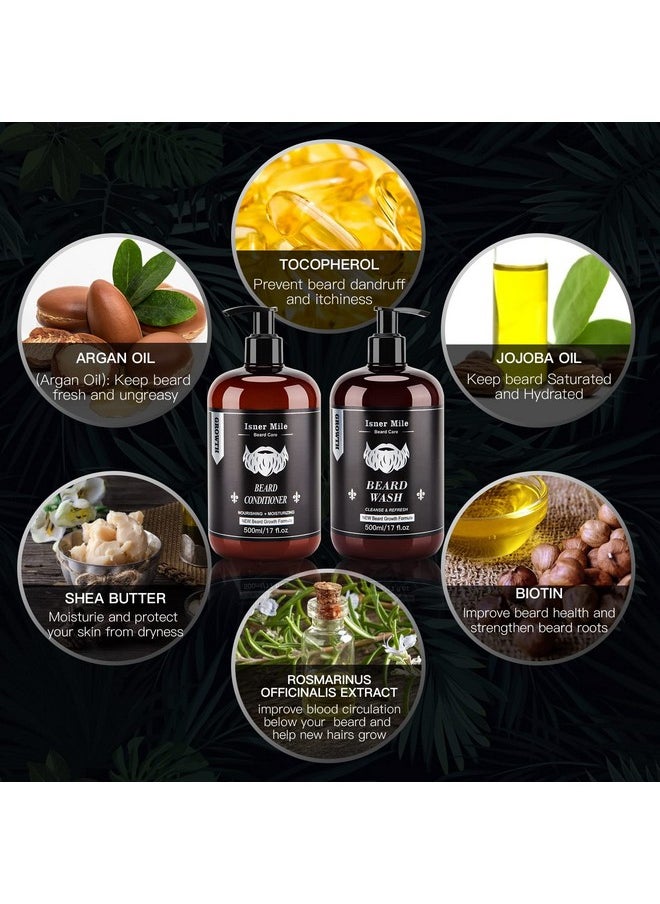 isner mile Beard Wash And Conditioner Set 17 Oz New Beard Formula With Biotin Argan & Jojoba Oils Smooth Soften Strengthen Beard Shampoo With Beard Oil Conditioner Gifts For Men  - Image 2