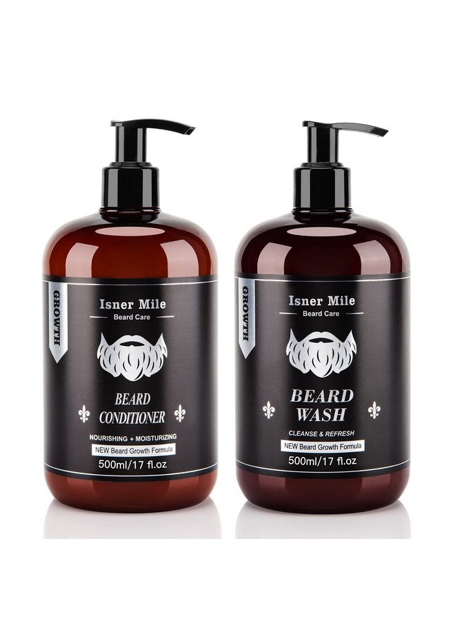isner mile Beard Wash And Conditioner Set 17 Oz New Beard Formula With Biotin Argan & Jojoba Oils Smooth Soften Strengthen Beard Shampoo With Beard Oil Conditioner Gifts For Men  - Image 1