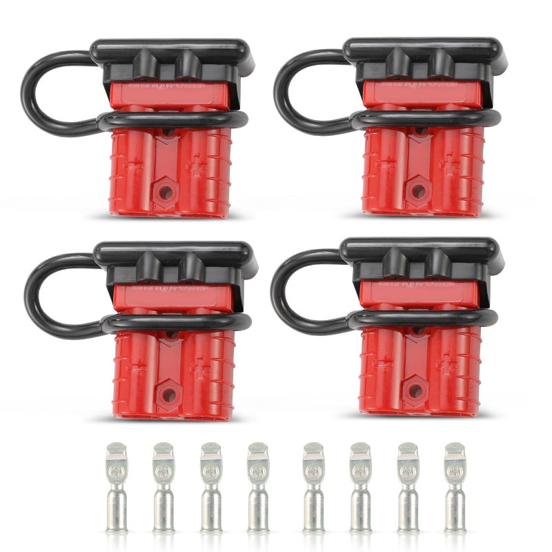 BUNKER INDUST 50A 610 Gauge Battery Quick Connect Disconnect Wire Harness Plug Kit 4 Pcs Battery Cable Quick Connect Disconnect Plug for Winch Auto Car Trailer Driver Electrical DevicesRed