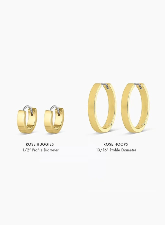gorjana - Rose Hoops 13/16" - 18k Gold Plated Brass - Hinge Closure - Surgical Steel Post - Timeless Elegant Design - Daily Earring Wear - Image 5