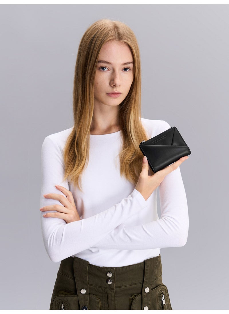 Charles & Keith CHARLES & KEITH Midori Geometric Top-Zip Wallet for Women - Black  - Image 2