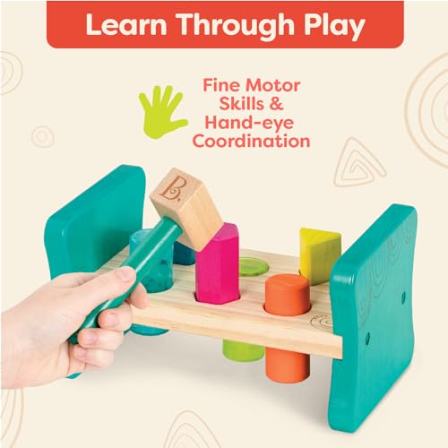 B. Toys B toys Wooden Shape Sorter Pounding Bench for Shape Sorting 6 Pegs Toy Hammer Classic Toys for Toddlers Kids 2 Years Colorful Pound Play - Image 5