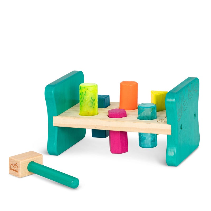 B. Toys B toys Wooden Shape Sorter Pounding Bench for Shape Sorting 6 Pegs Toy Hammer Classic Toys for Toddlers Kids 2 Years Colorful Pound Play - Image 4