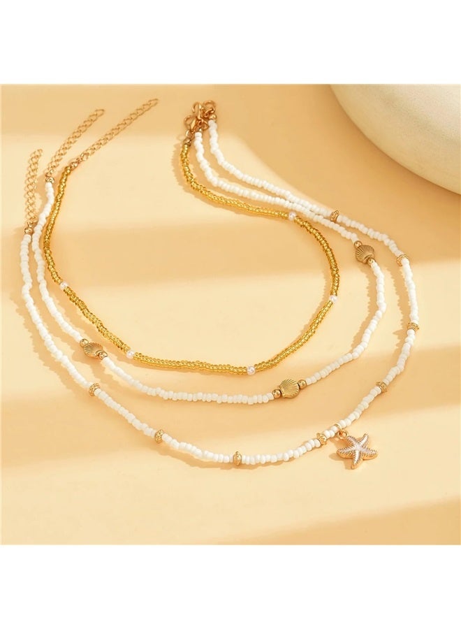 yongsheng Handmade Ocean Necklace, Women's Summer Adjustable Natural Collar Necklace (Beige Braided Cord) - Image 5