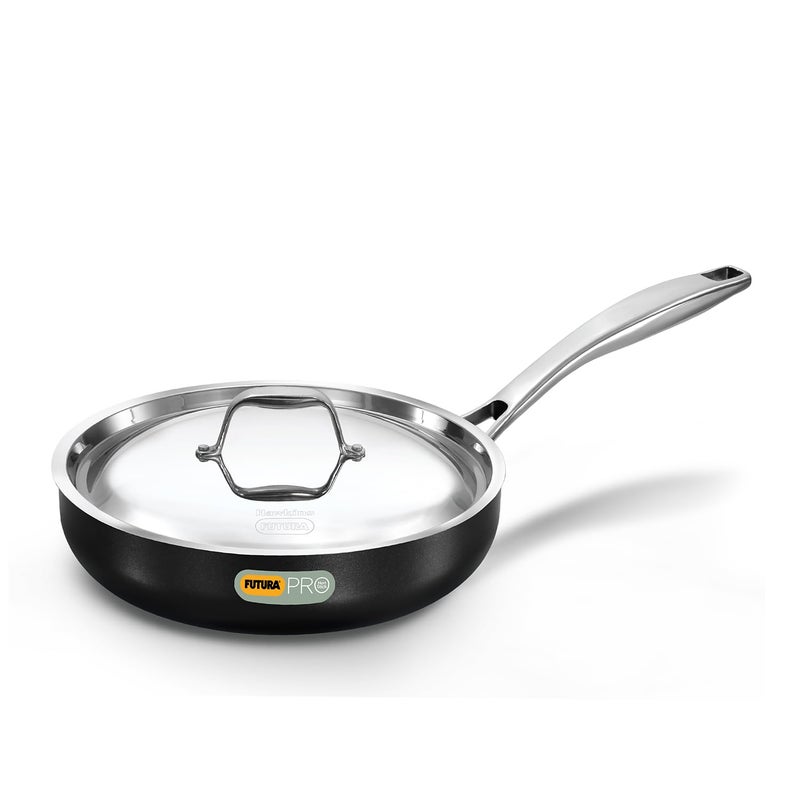 Hawkins Futura Pro 22 cm Frying Pan, Nonstick Fry Pan with Stainless Steel Handle and Stainless Steel Lid, Black (PNF22S) - Image 1