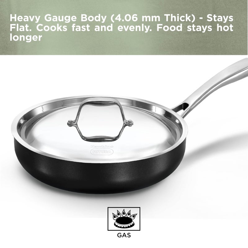 Hawkins Futura Pro 22 cm Frying Pan, Nonstick Fry Pan with Stainless Steel Handle and Stainless Steel Lid, Black (PNF22S) - Image 5