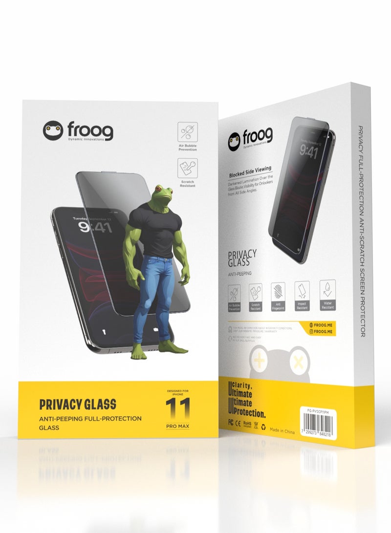 froog iPhone 11 Pro Max Privacy Screen Protector /Anti Fingerprint/ Water Resistant / Scratch Resistant / Tempered Glass Anti-Peeping /Blocked Side Viewing / Full Protection - Black - Image 3