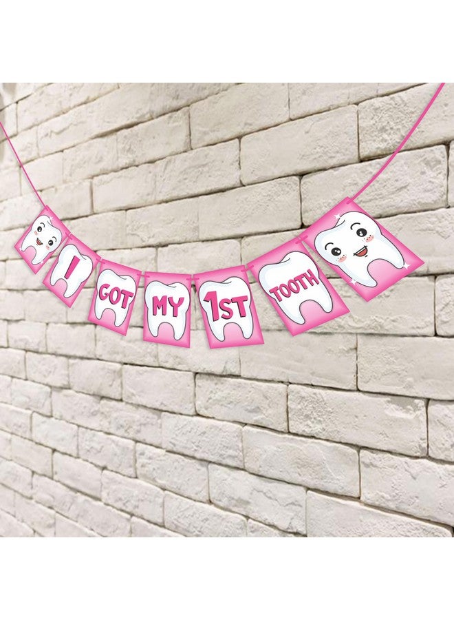 Wobbox I Got My 1st Tooth Bunting Banner, Pink Colour Stylish Font, First Tooth Decoration, Happy Birthday Decoration - Image 4