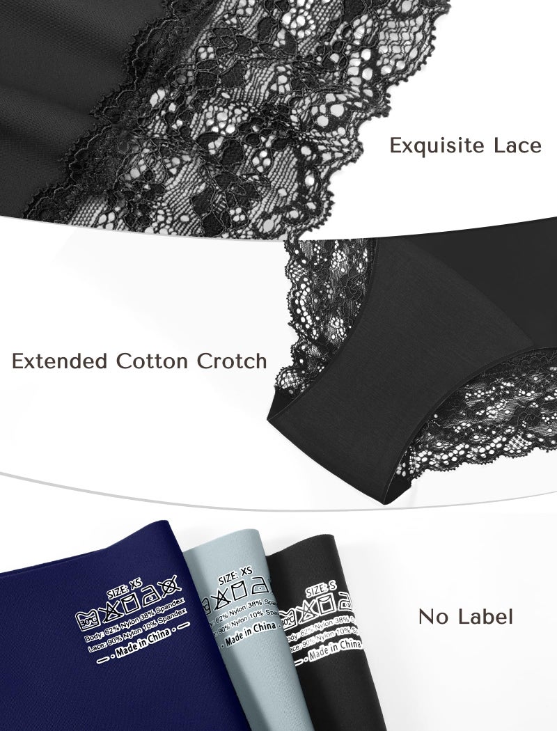 voenxe Lace Underwear for Women,Stretch Soft Bikini Panties,Sheer Lacy Ladies Briefs,Comfortable Hipster Panty Undies,5 Pack Basic - Image 4