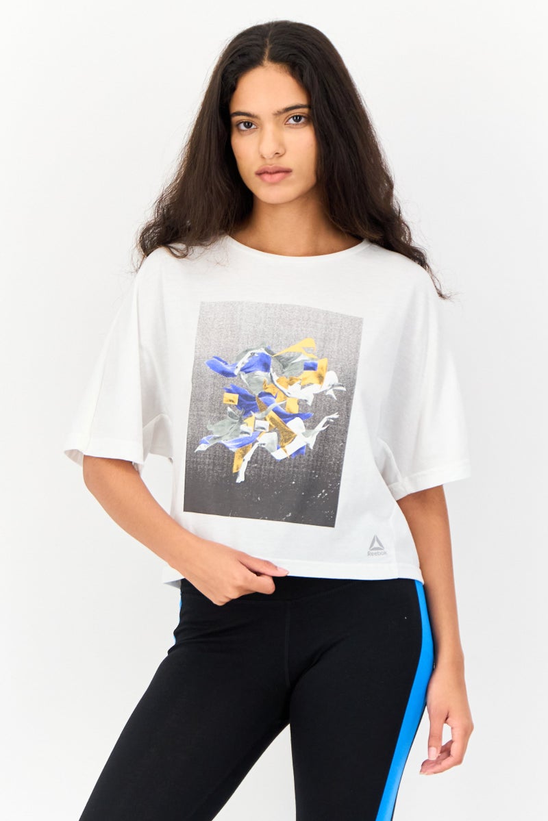 Reebok تي شيرت رياضي نسائي قصير الأكمام في الهواء الطلق، أبيض - Image 1