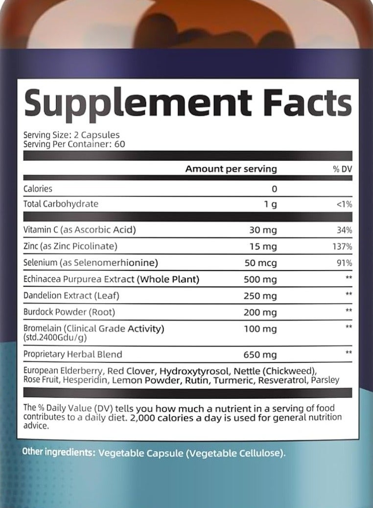 Totaria Lymphatic Drainage & Swelling Relief Supplement  with Echinacea, Dandelion, Bromelain & Antioxidants ,120 Capsules - Image 2