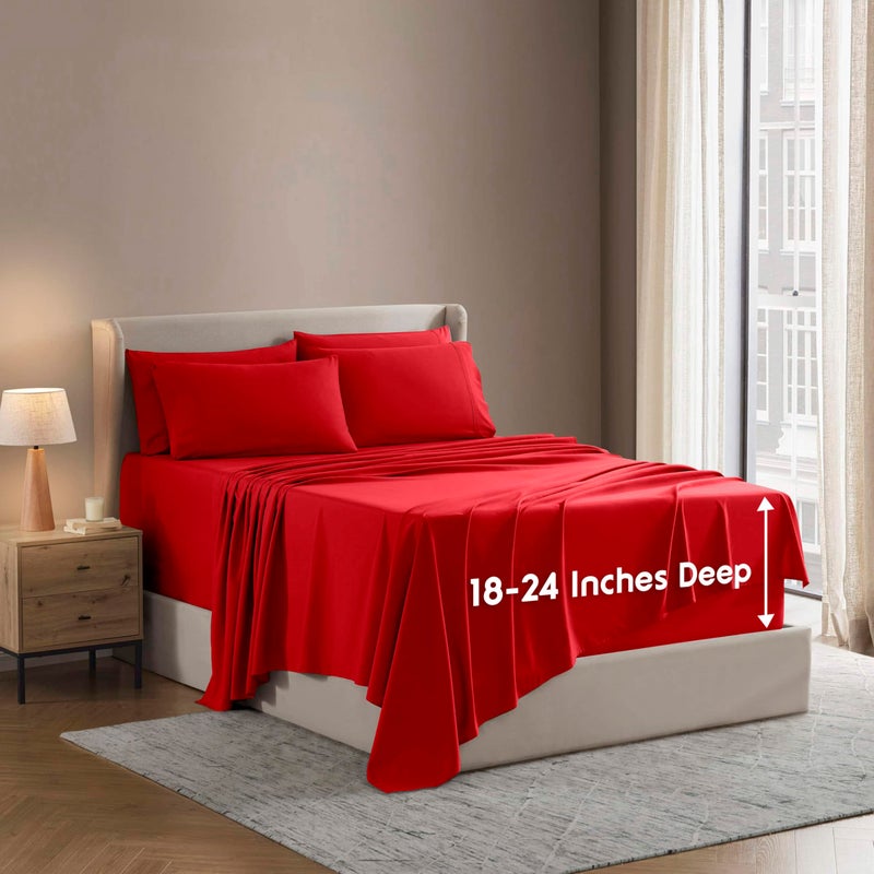 Nestl Extra Deep Queen Sheet Set - 6 Piece Breathable & Cooling Sheets - Hotel Luxury Bedding Set w/18-24 Inch Deep Pockets - Easy & Secure Fit - Super Soft, Wrinkle Free & Comfy - Red - Image 1