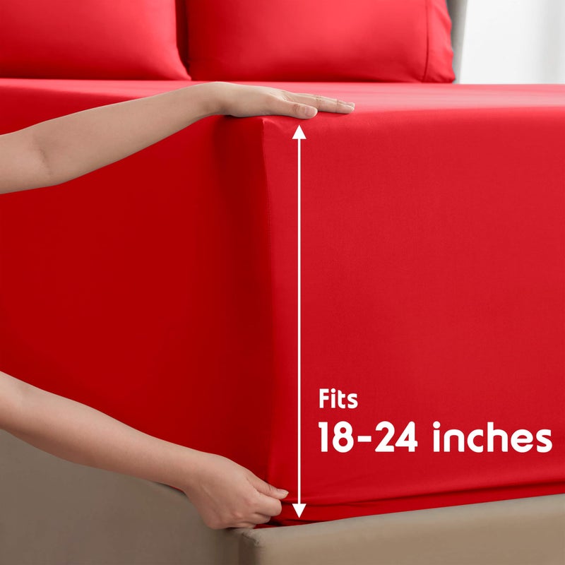 Nestl Extra Deep Queen Sheet Set - 6 Piece Breathable & Cooling Sheets - Hotel Luxury Bedding Set w/18-24 Inch Deep Pockets - Easy & Secure Fit - Super Soft, Wrinkle Free & Comfy - Red - Image 2