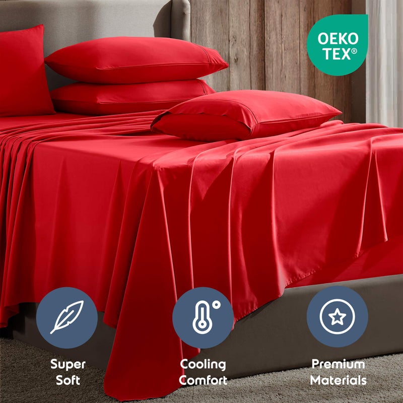 Nestl Extra Deep Queen Sheet Set - 6 Piece Breathable & Cooling Sheets - Hotel Luxury Bedding Set w/18-24 Inch Deep Pockets - Easy & Secure Fit - Super Soft, Wrinkle Free & Comfy - Red - Image 4