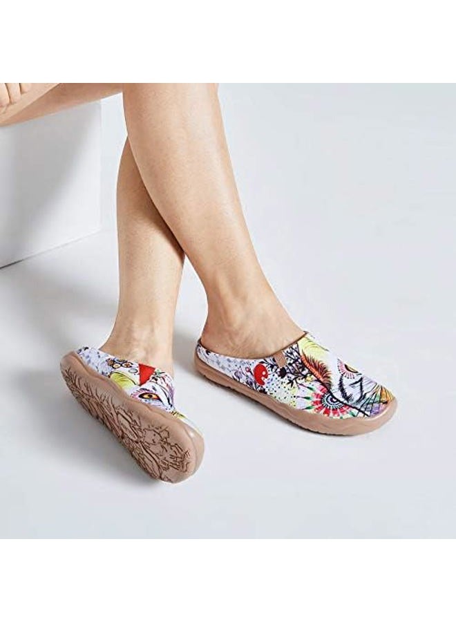 UIN Women's Slipper Fashion Canvas Comfort Travel Art Shoes Outdoor Slippers Casual Household Slip On Mules,Cheer Up,39EU - Image 5