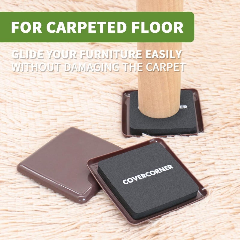 covercorner Furniture Sliders for Carpet 8 PCS - 3 1/2 inch Furniture Moving Slider Chair Legs Floors Protectors Square Furniture Movers Sliders – Move Your Furniture Easy & Safely(for Carpet)-Brown - Image 5