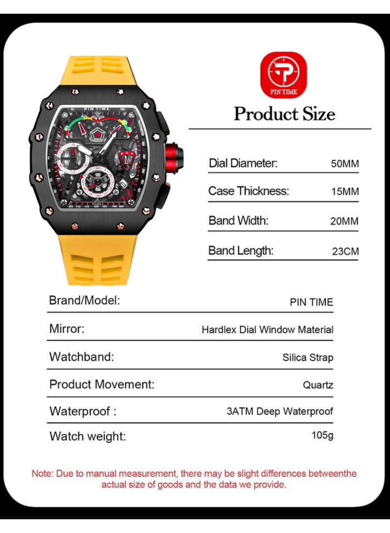 PINTIME Fashion Mens Watch Hallow Punk Chronograph Sports Wristwatch Luxury Designer Mens Watch - Image 3