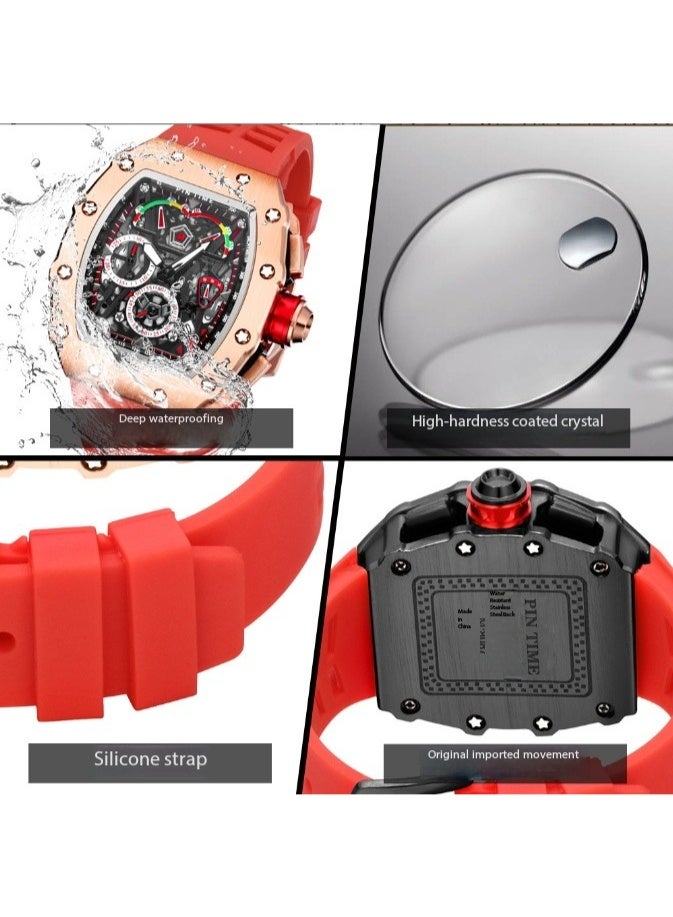 PINTIME Fashion Mens Watch Hallow Punk Chronograph Sports Wristwatch Luxury Designer Mens Watch - Image 2