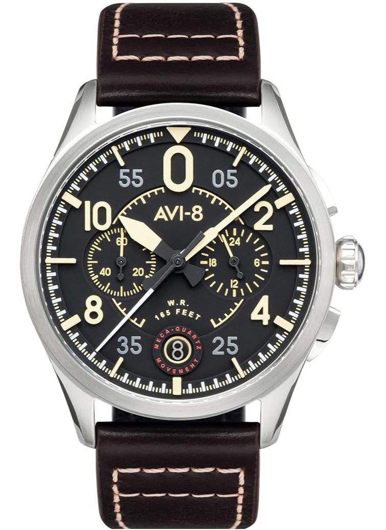 AVI-8 AV-4089-01, Chronograph Men Watches, Leather Brown Strap  - Image 1