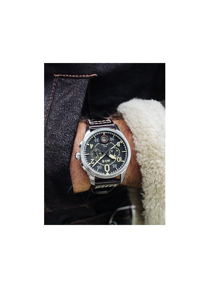AVI-8 AV-4089-01, Chronograph Men Watches, Leather Brown Strap  - Image 2