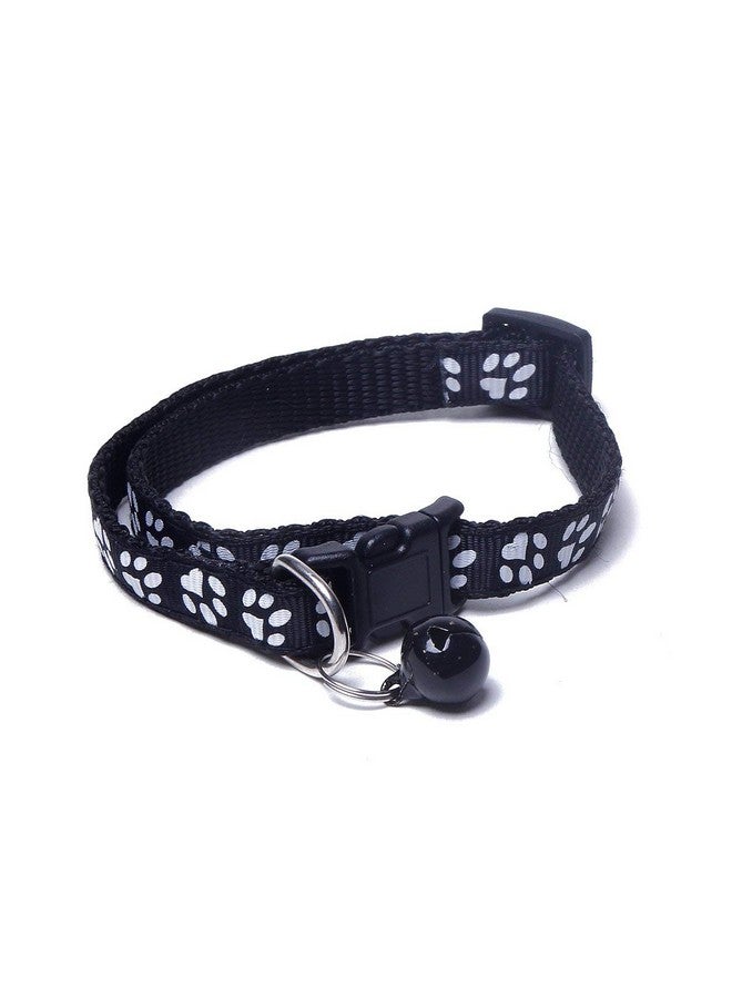 Printed Dog Collar For Puppies, Small Dogs, Cat, Kitten Collar With Bell (Adjustable Neck Size : 10-15Inch) (Black) - Image 1
