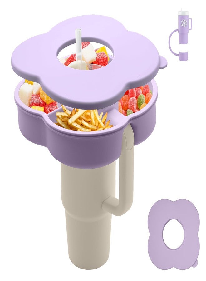 Zonyee Snack Bowl with Lid for Stanley 30 oz Tumbler with Handle, Silicone Snack Tray Snack Ring for Stanley Cup Accessories, Suitable for Car Cup Holder or Outdoor, Orchid - Image 1