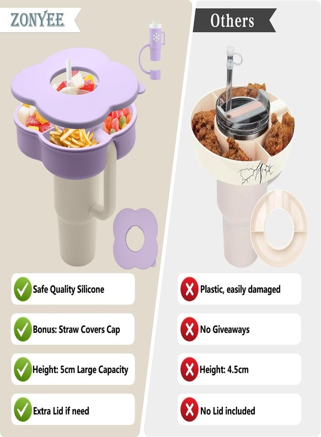 Zonyee Snack Bowl with Lid for Stanley 30 oz Tumbler with Handle, Silicone Snack Tray Snack Ring for Stanley Cup Accessories, Suitable for Car Cup Holder or Outdoor, Orchid - Image 2